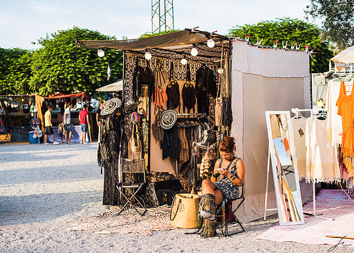 The hippie night market in Las Dalias, Ibiza, Spain
